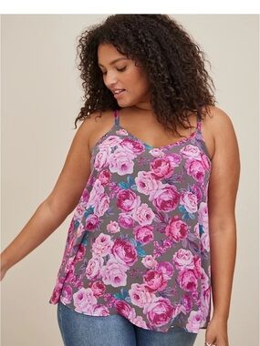 Torrid Sophie Floral Swing Cami Tank Top Size 1 Pink Rose Print